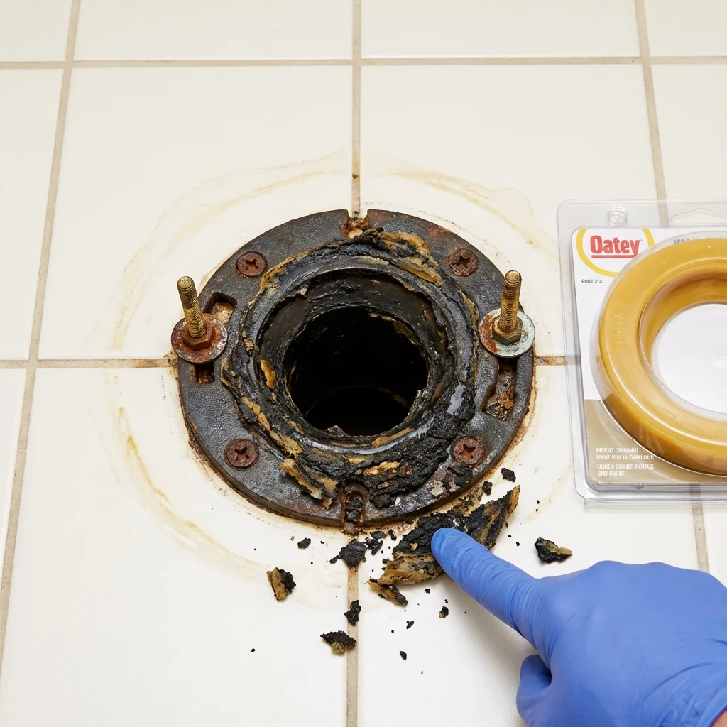 Failed wax ring showing water seepage at the base of a toilet in a Tujunga, CA home