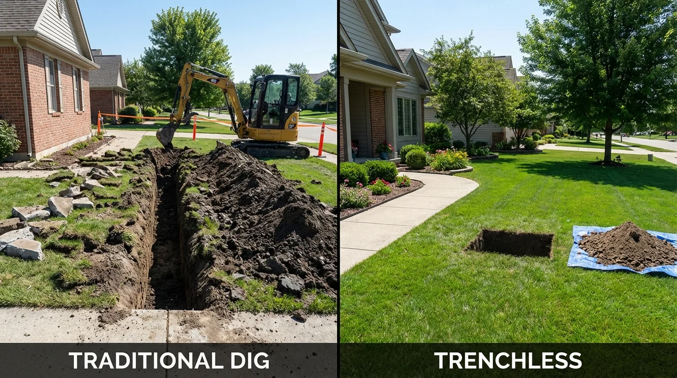 Trenchless sewer repair with minimal yard damage versus traditional excavation in Tujunga, CA